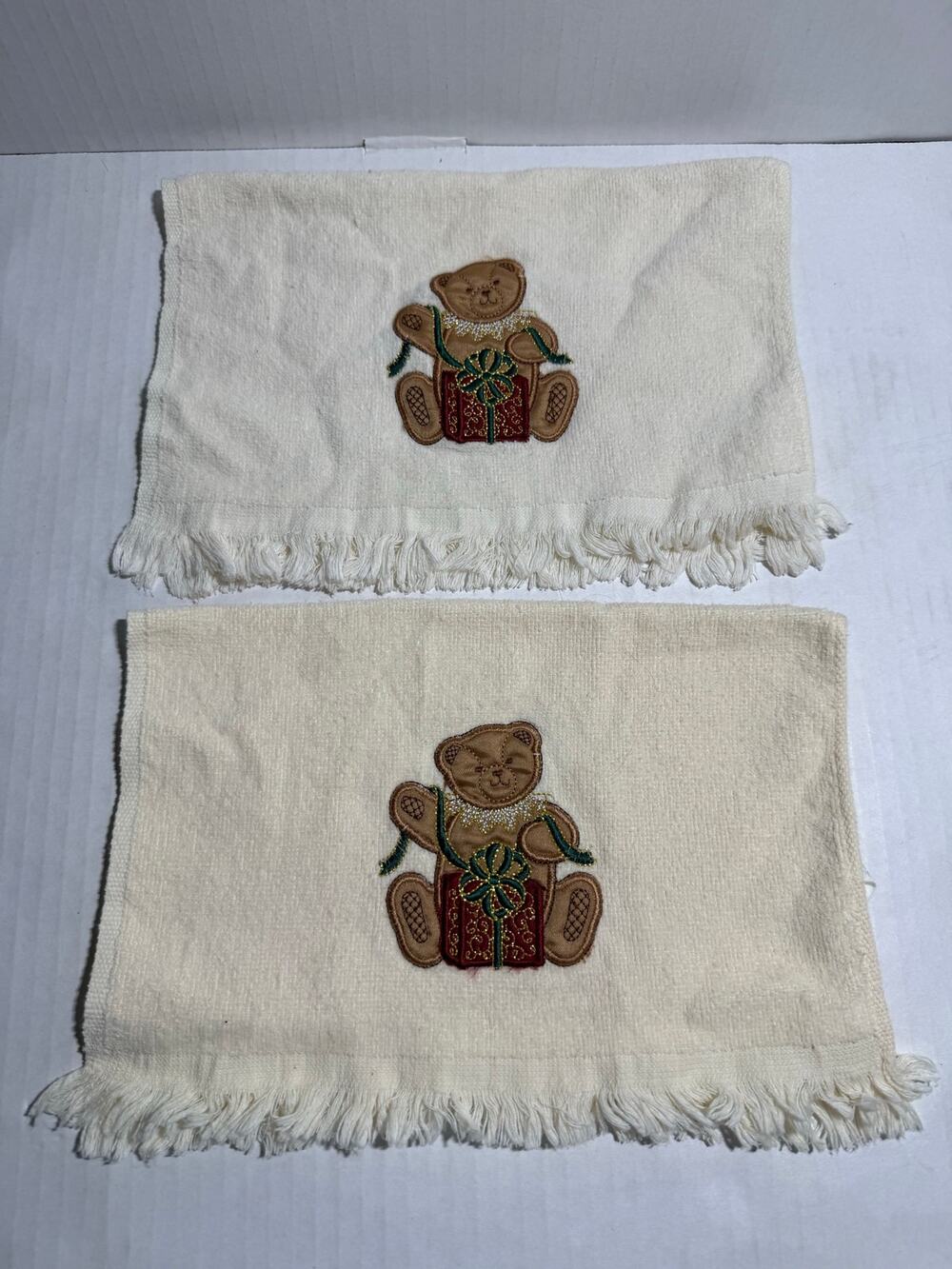 Vintage teddy bear hand towels cottage core Christmas